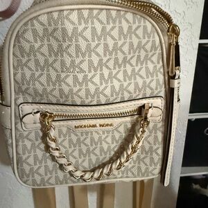 Michael Kors Cream and Gold Backpack with Signature Style